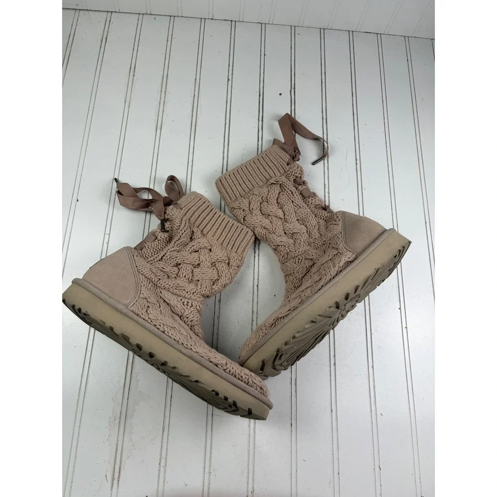 UGG Isla Cable Knit Pink Boots Women's Size 7